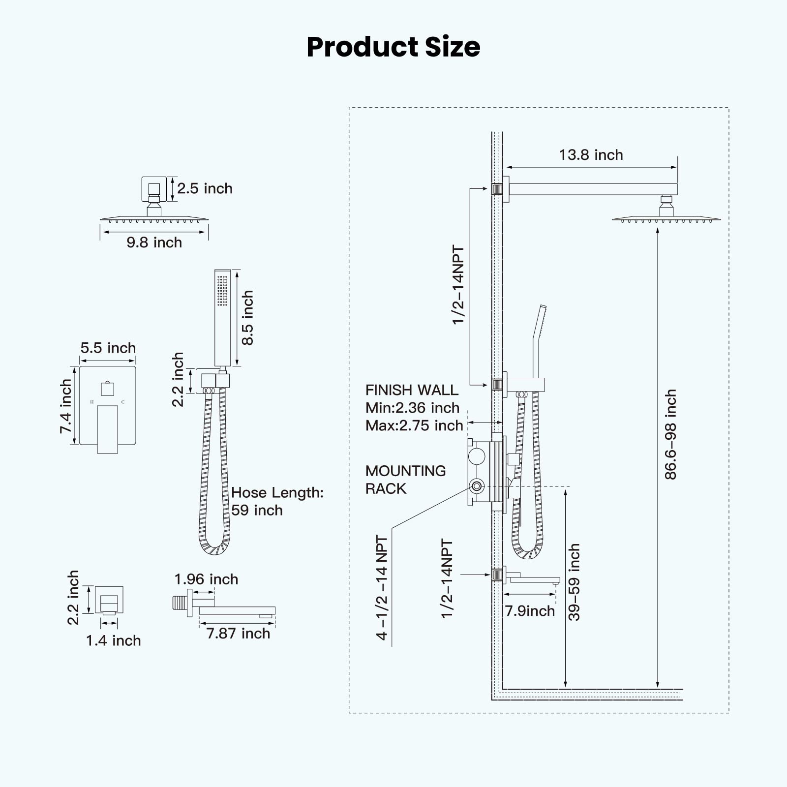 Gotonovo Oil Rubbed Bronze Wall Mount Shower System - 3 Function High Pressure Bathroom Faucet Set with 10