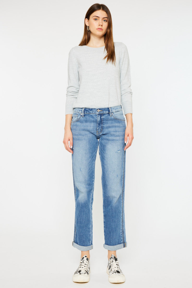 Isa Mid Rise Slim Boyfriend Jeans for Women - Comfortable Stretch Denim Pants for Casual Wear & Everyday Outfits