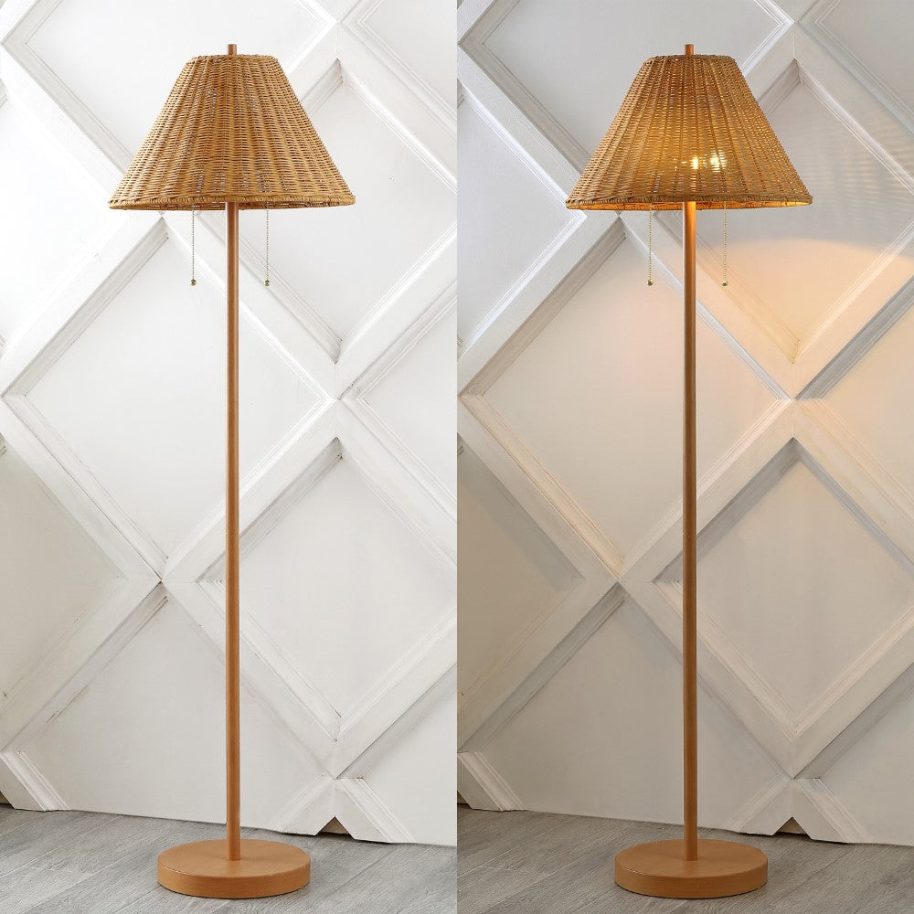 61-Inch Coastal Bohemian Style Iron and Rattan LED Floor Lamp with Pull Chain - Perfect for Living Room, Bedroom, or Beach House Decor