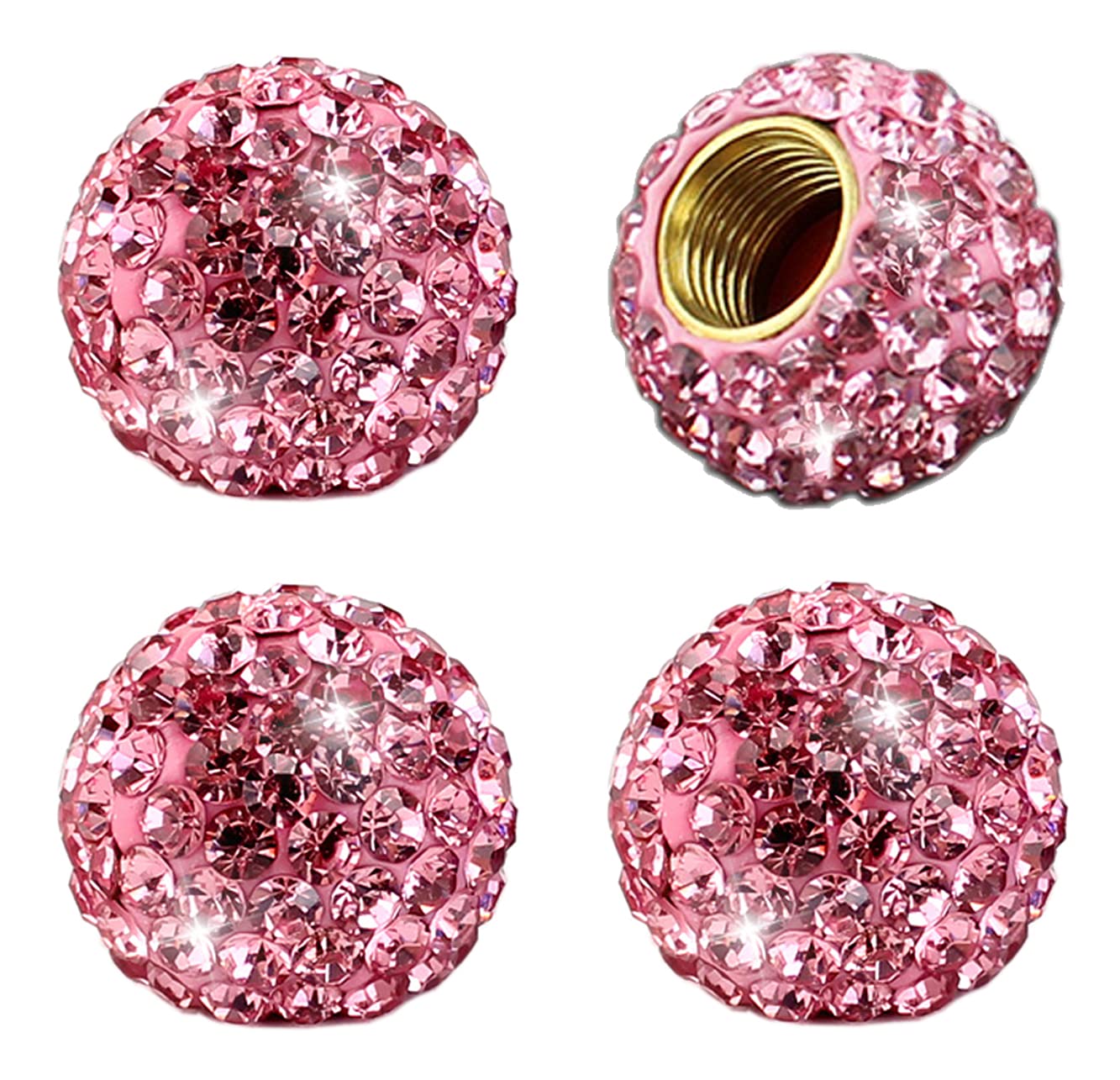 Handmade Crystal Rhinestone Tire Valve Stem Caps - 4 Pack Bling Car Wheel Accessories for Cars, SUVs & Trucks (Pink) - Enhance Your Vehicle's Style & Protection