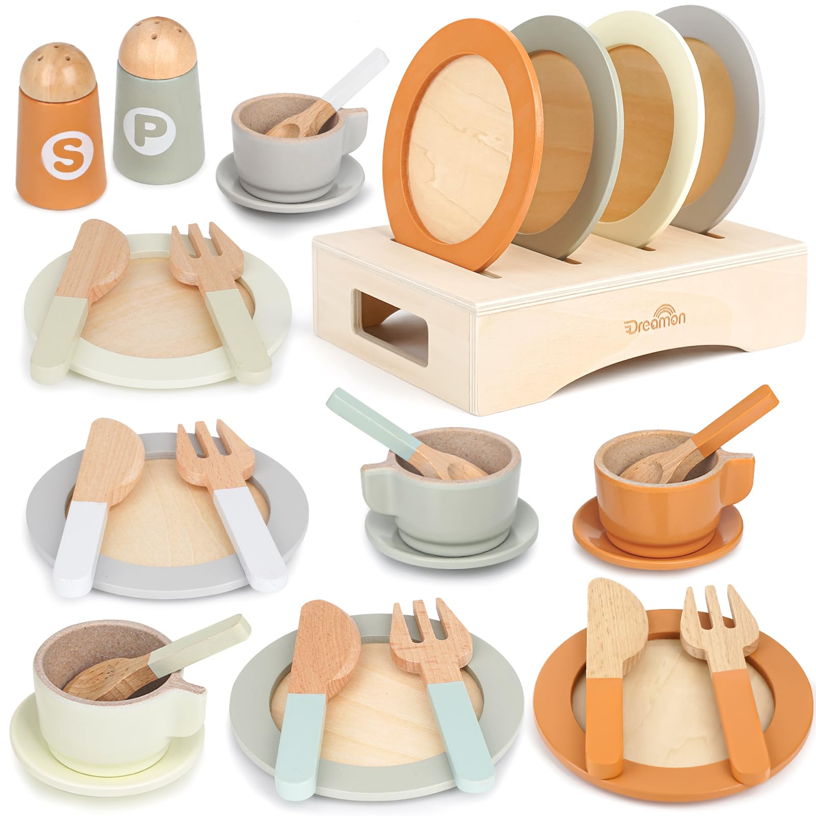 27 PCS Wooden Play Kitchen Set for Kids - Eco-Friendly Dishes & Plates Accessories, Pretend Cooking Toys for Toddlers 2-4 Years, Perfect for Girls & Boys - Ideal for Home, Preschool & Montessori Play