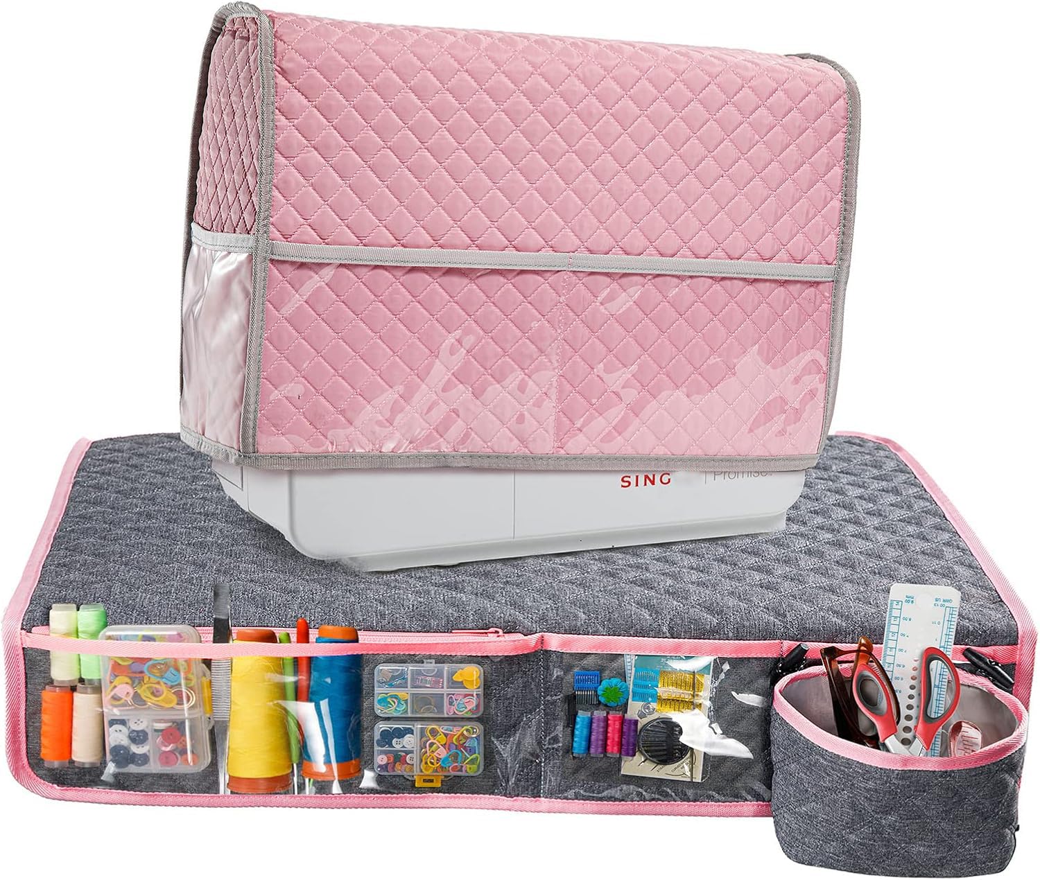 BAGSFY 2 in 1 Sewing Machine Accessories Set - Dust Cover with Pad for Singer, Brother & Most Standard Machines | Perfect for Home Sewing, Quilting & Craft Projects
