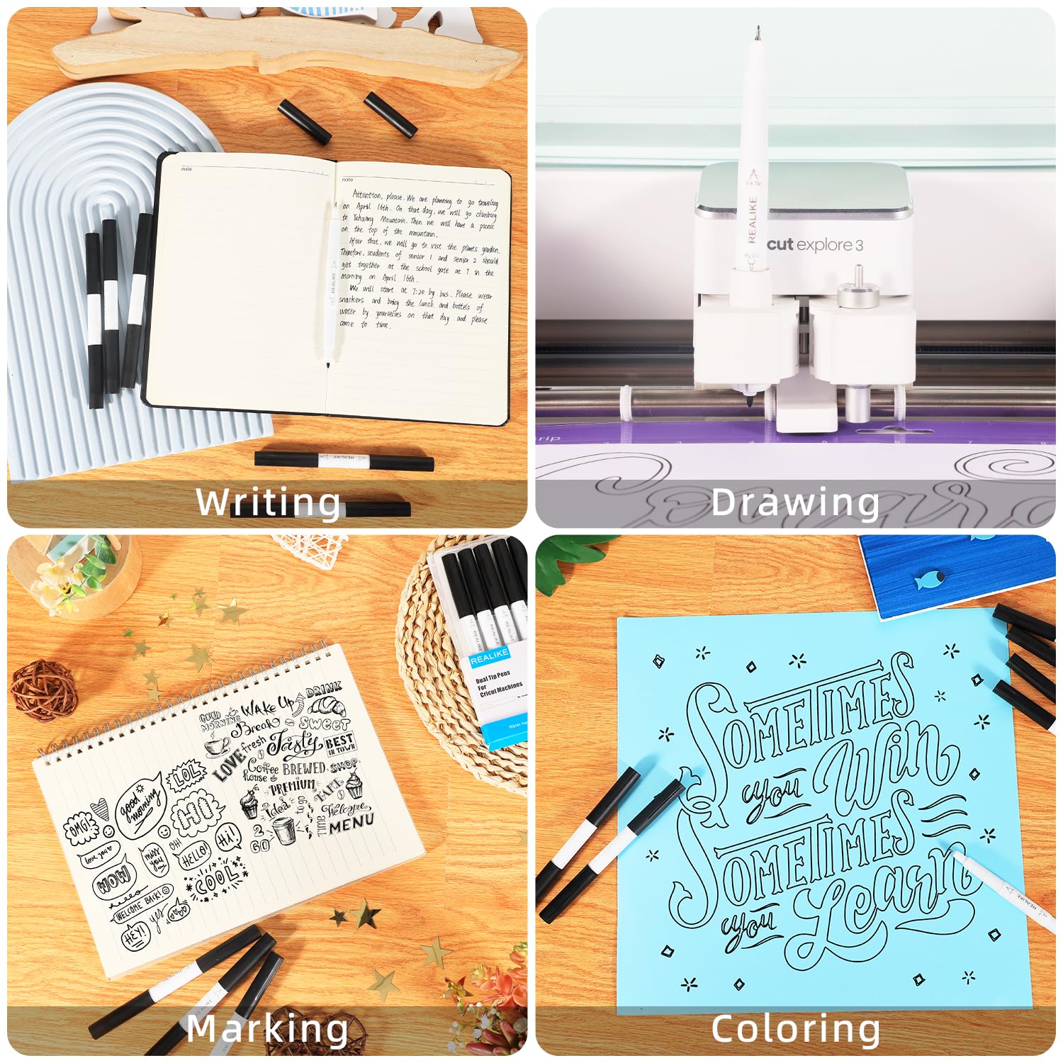REALIKE 7-Pack Dual Tip Markers for Cricut Maker 3, Maker, Explore 3, Air 2, Air - Fine Point (0.4mm) & Bold (1.0mm) Pens for Writing, Drawing, Scrapbooking, Card Making & DIY Craft Projects