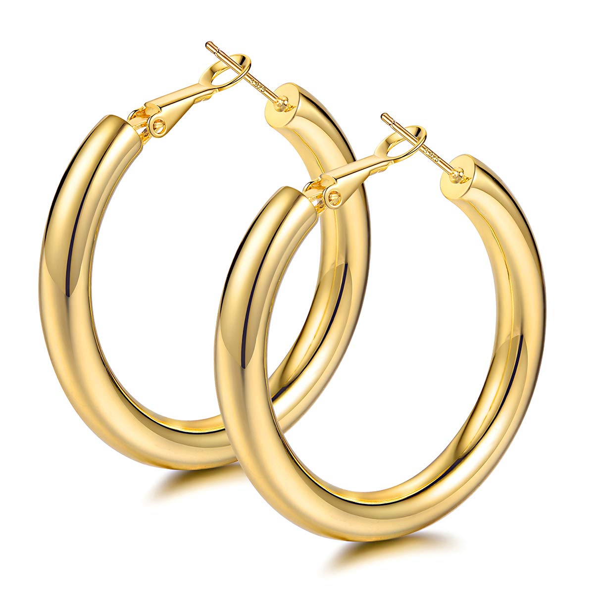 18K Gold Hoop Earrings for Women - Large Lightweight Chunky Hoops with Sterling Silver Post | Elegant Everyday Jewelry for Work, Parties & Special Occasions