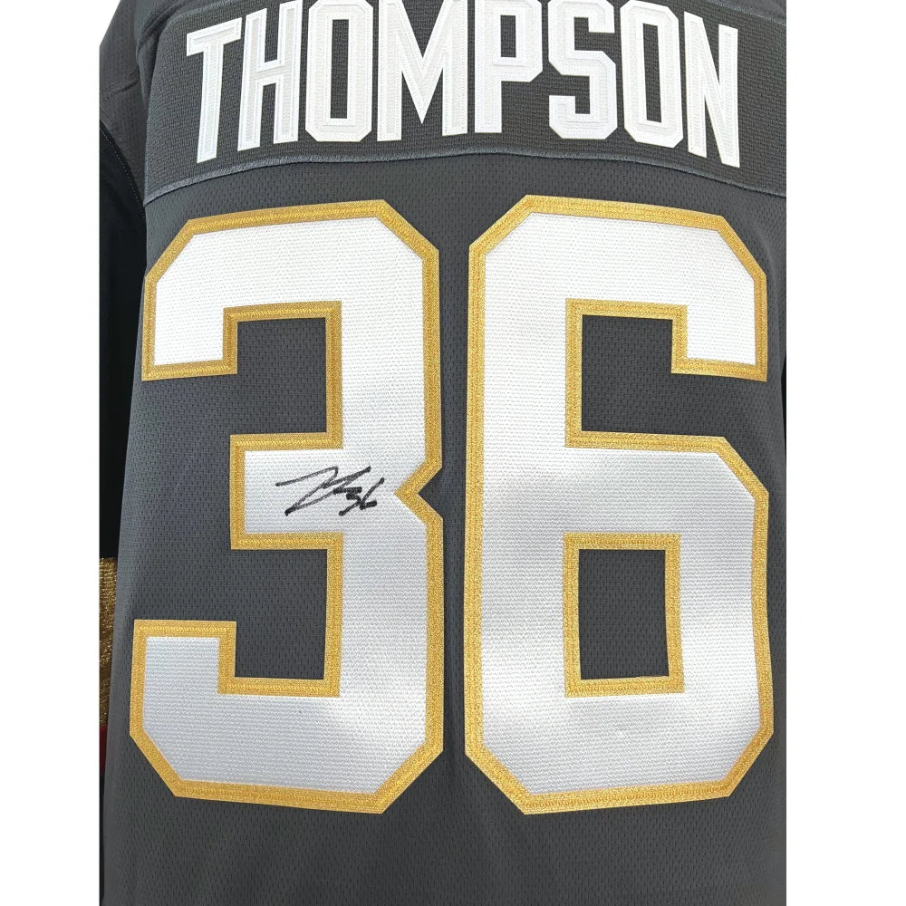Logan Thompson Autographed Vegas Golden Knights Jersey - Signed Grey Home Hockey Jersey with COA & IGM - Perfect for Collectors, Fans, and Sports Memorabilia Displays