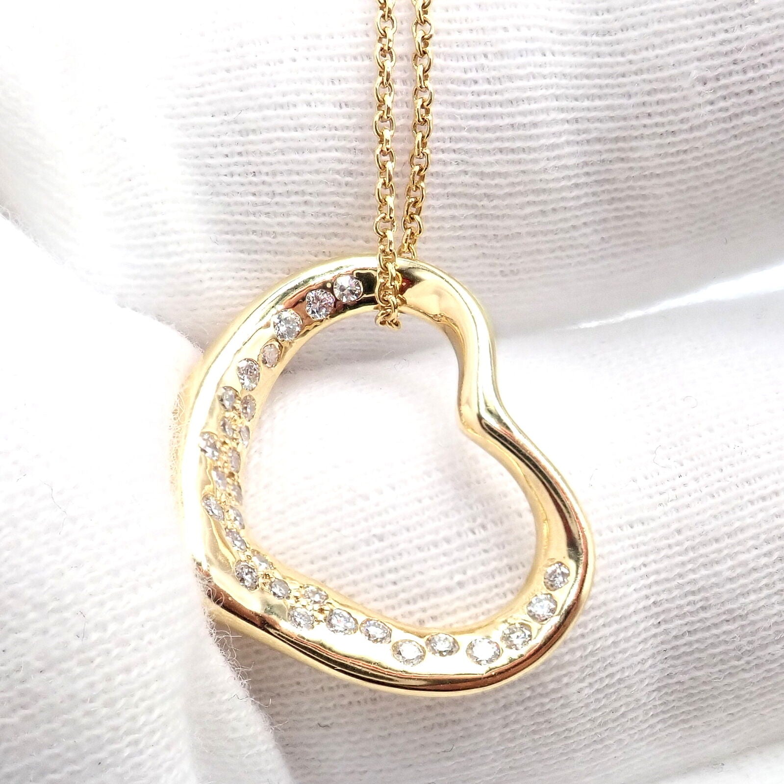 Authentic Tiffany & Co Elsa Peretti 18k Yellow Gold Diamond Open Heart Pendant Necklace - Perfect for Anniversary Gifts, Valentine's Day & Special Occasions