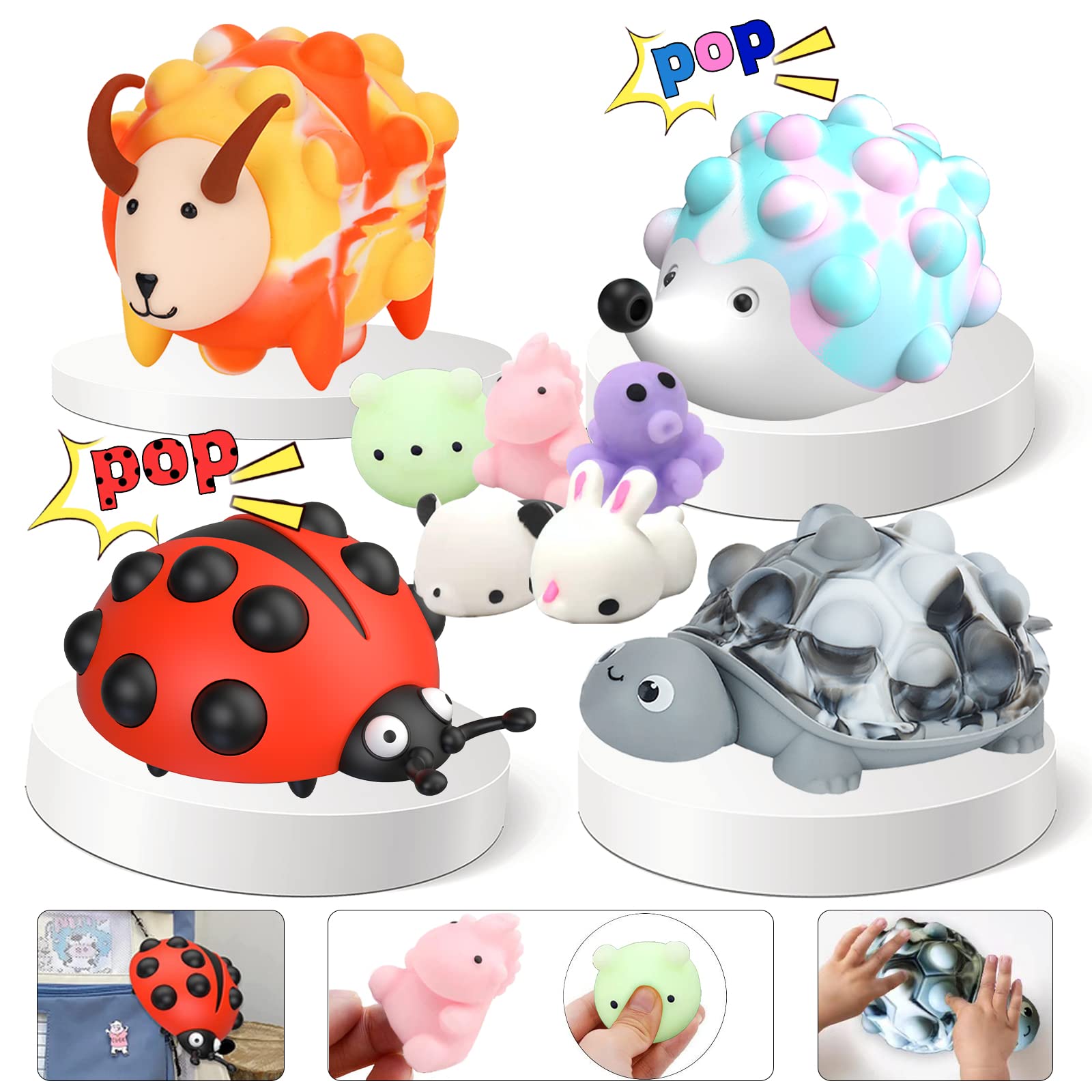 9 PCS Pop Fidget Ball Popper Set with Keychain, 3D Animal Anxiety Relief Sensory Toys, Stress Balls for Kids, Adults, Elderly - Perfect for Home, Office, and Travel Stress Relief