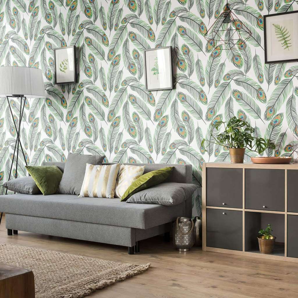 White & Turquoise Bird Animal Peel and Stick Removable Wallpaper - Self-Adhesive Decorative Wall Covering for Bedroom, Nursery, Living Room & Home Decor