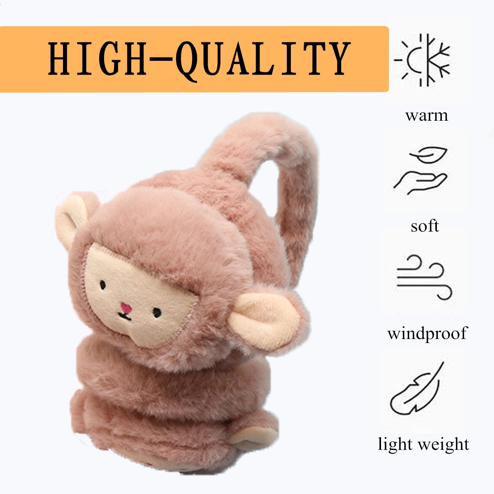 Kids Cartoon Monkey Ear Warmers - Adjustable Winter Earmuffs for Ski & Outdoor