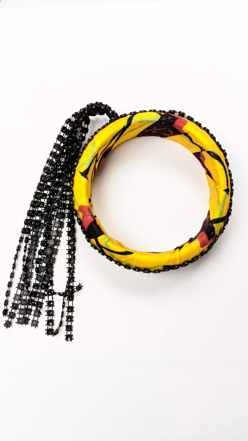 Golden Yellow Black Red African Print Bangle DPJ390BL - Stylish Ethnic Bracelet for Women, Fashion Accessories for Parties, Weddings & Cultural Events