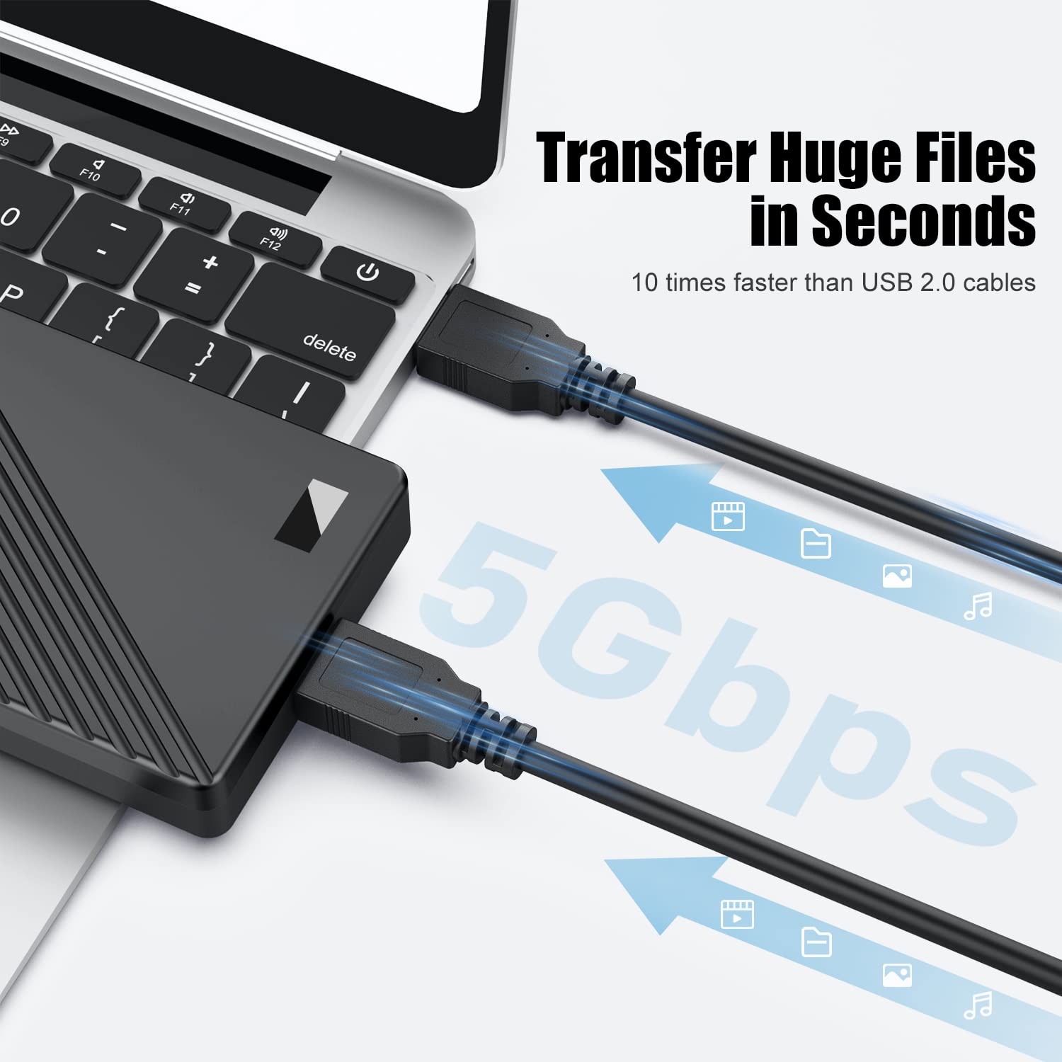 USB 3.0 A Male to A Male Cable 1ft - High Speed Data Transfer Cord for Hard Drive Enclosures, Laptop Coolers, External Storage & More - Perfect for Home Office & Gaming Setup