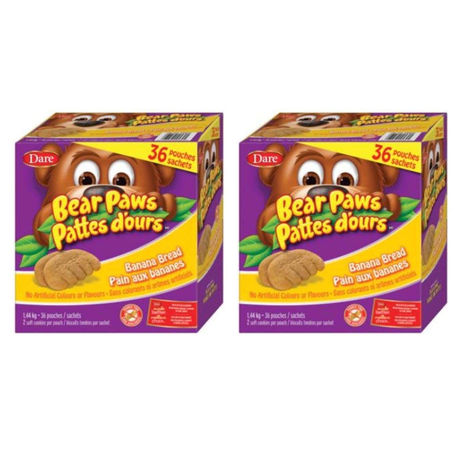 Dare Bear Paws Banana Bread Cookies - Peanut Free, Gluten Free, Vegan Snacks, 1.44kg/3.2 lbs (Pack of 2) - Perfect for School Lunches, Road Trips & Office Snacking - Shipped from Canada