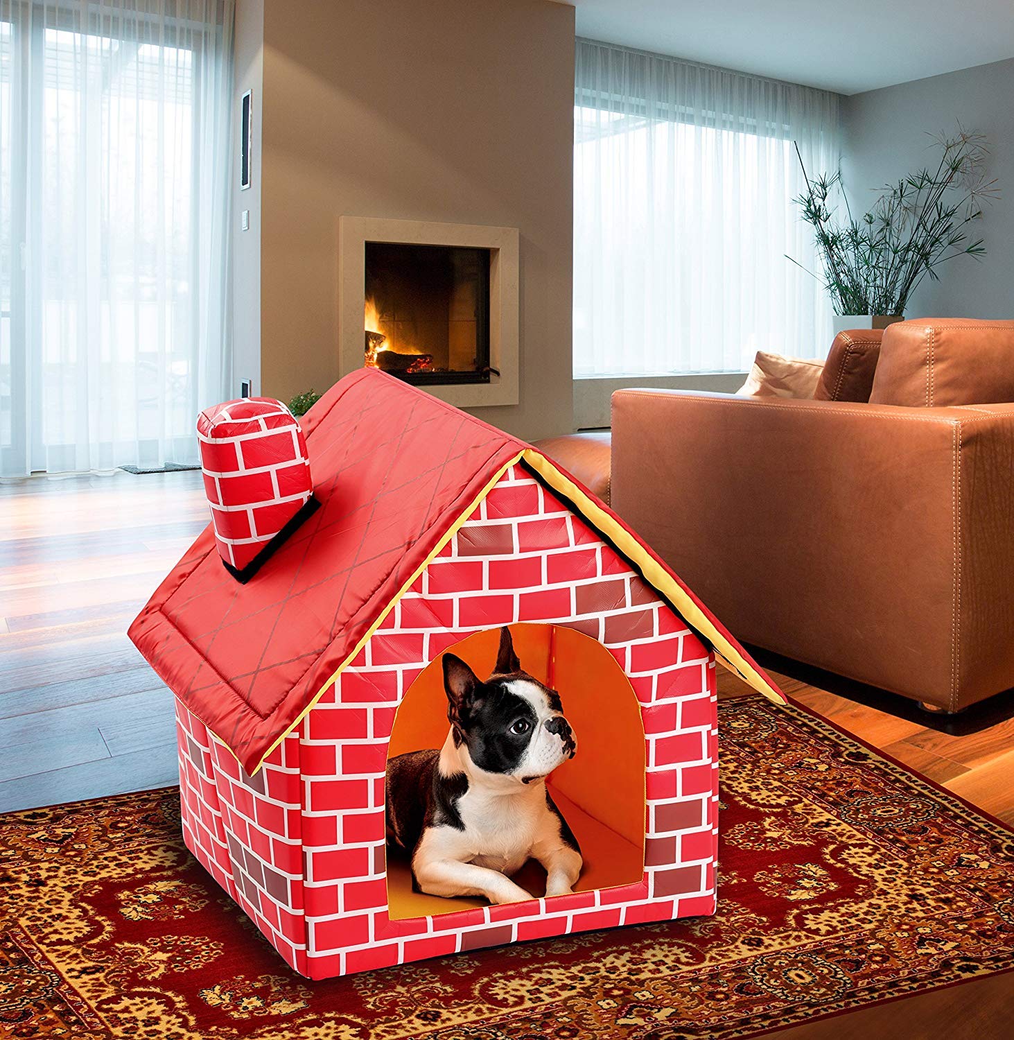 Etna Soft-Sided Brick Pet House & Mat - Cozy Indoor Dog Bed & Cushion for Small to Medium Dogs - Perfect for Living Room, Bedroom or Pet Nursery