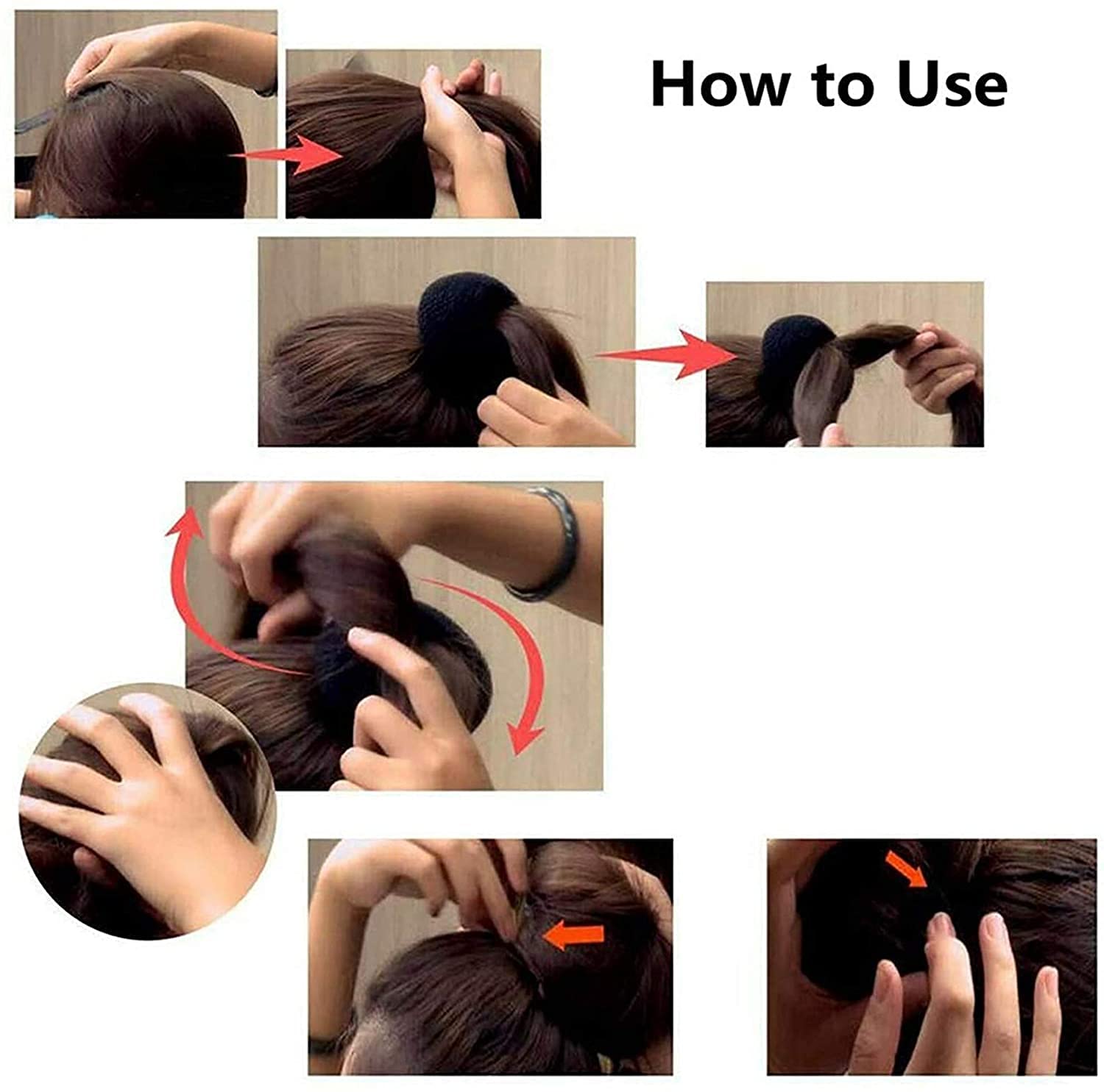 Nihexo 4-Piece Dark Brown Donut Hair Bun Maker Set for Women & Girls - Hair Bun Shaper, Donut Bun Maker, Hairpiece for Updos, Ponytails & Party Hairstyles