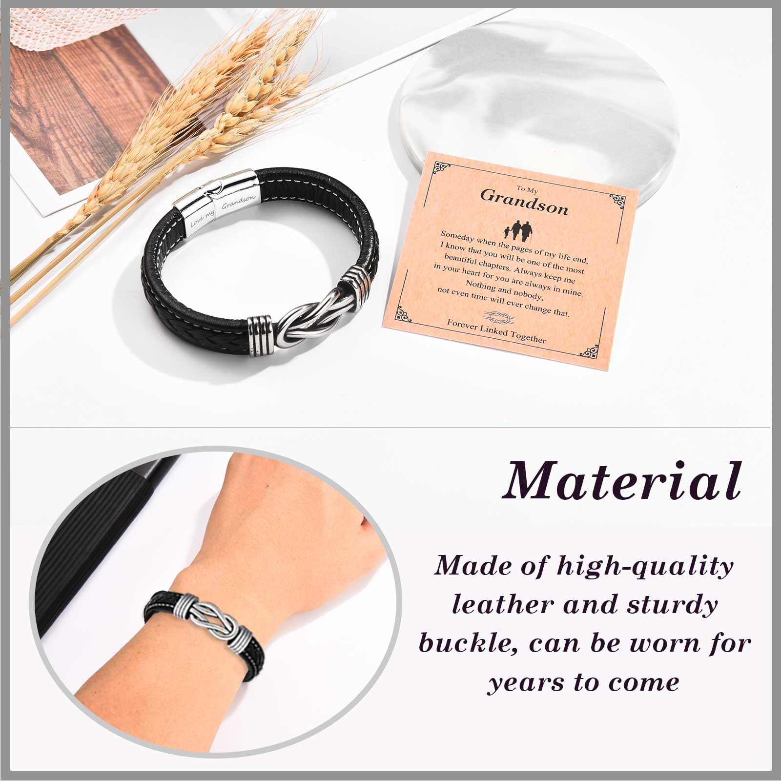 TEVOP Engraved Leather Bracelet for Men - Personalized Gifts for Son, Grandson, Husband, Boyfriend | Birthday, Christmas, Graduation, Valentine's Day, Father's Day Present for Dad & Grandad | Stylish & Meaningful Accessory for Everyday Wear & Special Occasions
