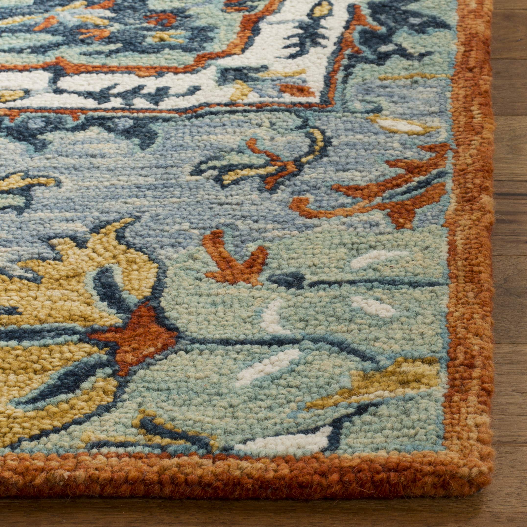 SAFAVIEH Aspen Collection 5' Round Blue/Rust APN312A Handmade Boho Premium Wool Area Rug for Entryway, Foyer, Living Room, Bedroom & Kitchen - Perfect for Boho Chic Decor & Cozy Home Spaces
