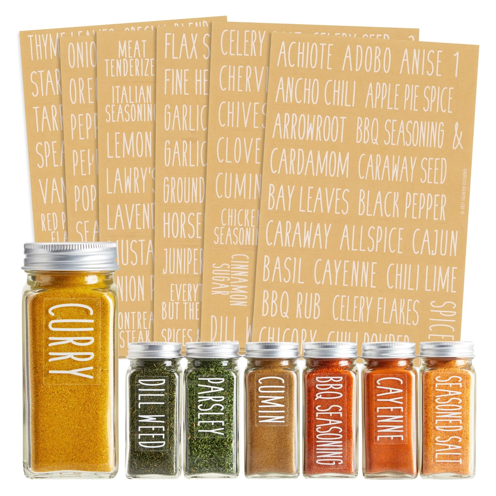 Waterproof Clear Preprinted 145 White Spice Labels for Seasoning & Herbs - Durable Spice Jar Stickers for Pantry Organization & Kitchen Rack Storage - Perfect for Spice Jars, Mason Jars & Herb Containers