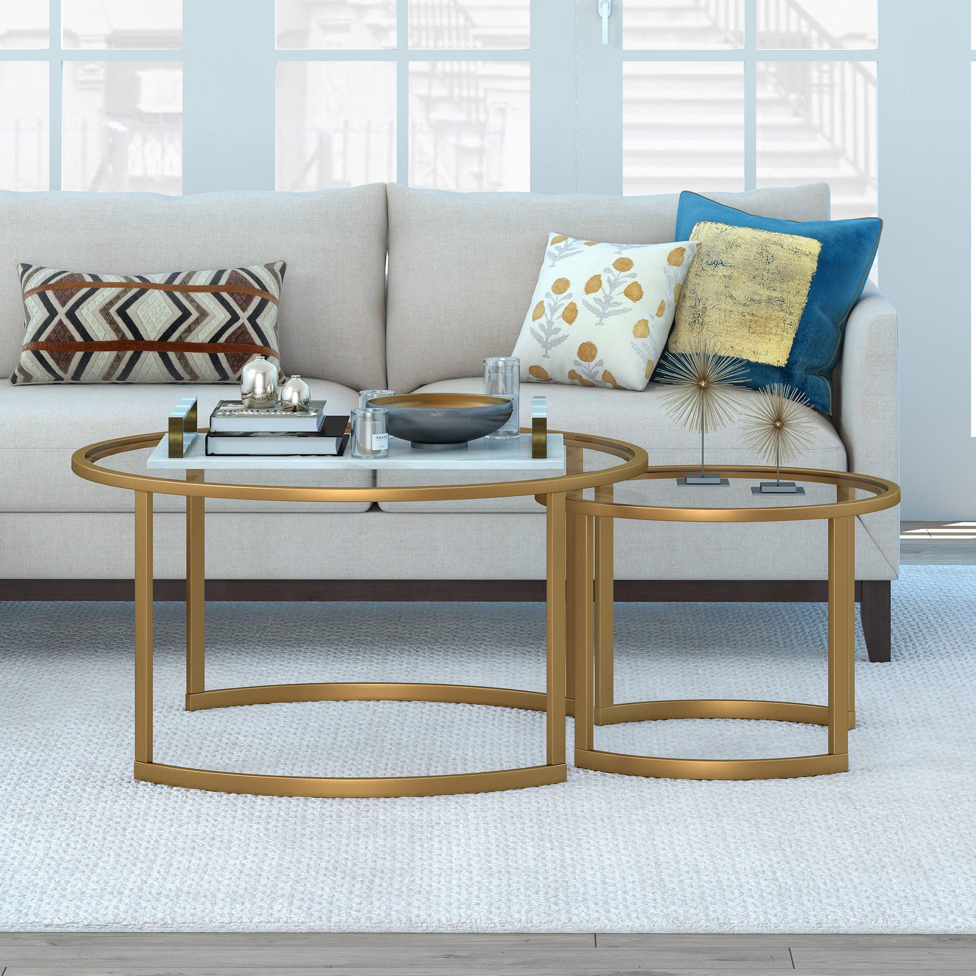 Stylish Mitera Round Nested Coffee Table in Brass - Perfect for Living Room, Lounge & Modern Home Decor