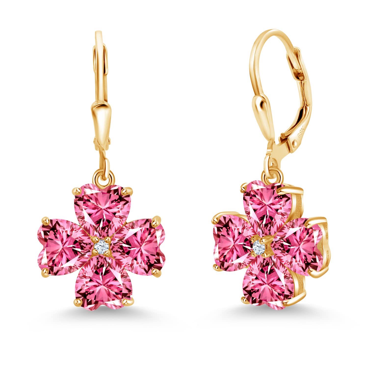 Gem Stone King 18K Gold Plated Sterling Silver 6mm Heart-Shaped Birthstone Leverback Drop Earrings for Women | Elegant Dangle Jewelry for Birthday, Anniversary & Special Occasion Gifts