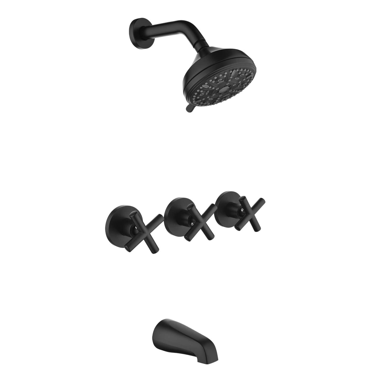 Premium Matte Black 3-Handle Shower Faucet Set with Tub Spout - Complete Bathtub Shower System Kit for Modern Bathroom Renovation | Perfect for Master Bath, Guest Bath & Spa-Like Shower Experience