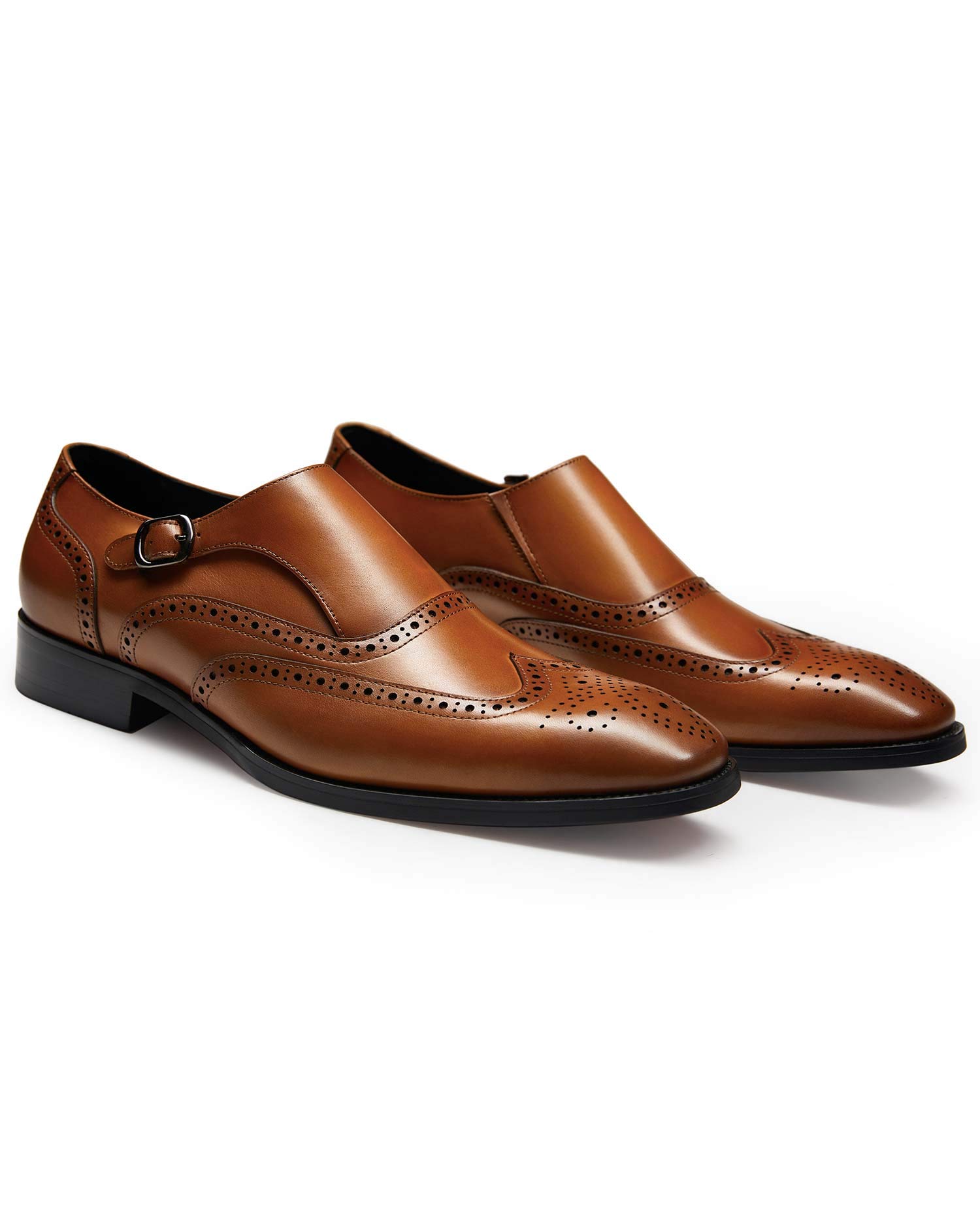FRASOICUS Genuine Leather Men's Dress Shoes - Monk Strap Wingtip Formal Slip-On Loafers for Business, Wedding & Office Wear
