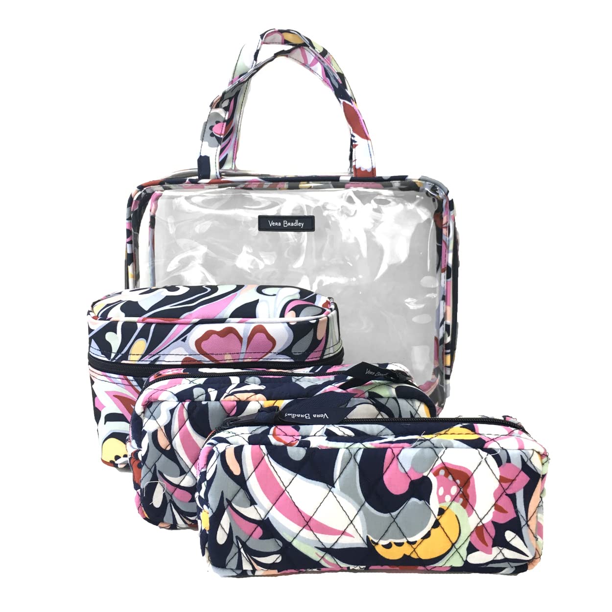 Vera Bradley Large 4-Piece Cosmetic Organizer Set | Travel Toiletry Bag with Multiple Pockets | Mod Paisley Print | Perfect for Makeup Storage & Weekend Getaways