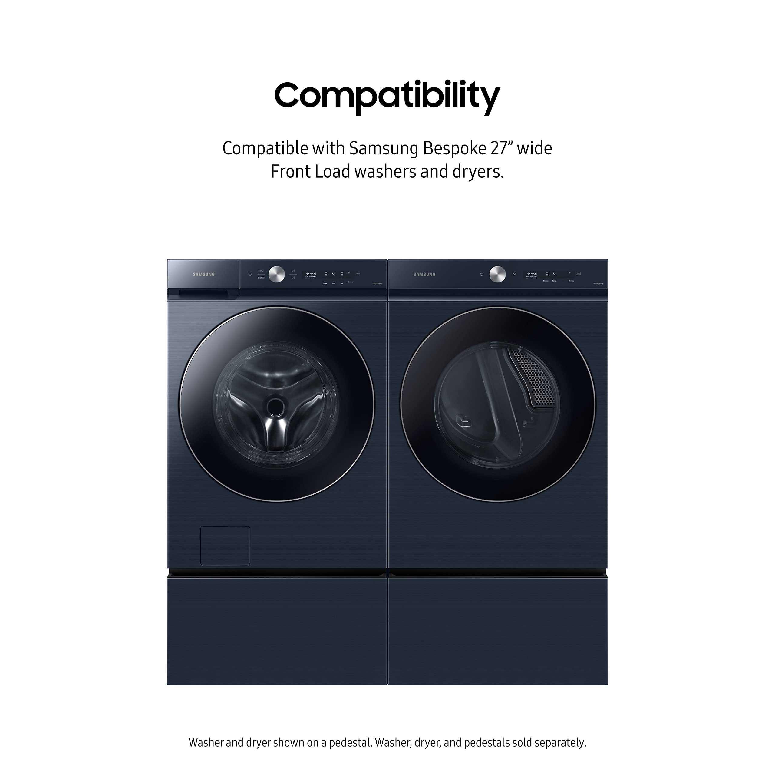 Samsung 27-Inch Bespoke Front Load Washer Dryer Pedestal Stand with Pull-Out Laundry Storage Drawer | WE502ND | Brushed Navy | Space-Saving Laundry Room Organization for Small Homes & Apartments