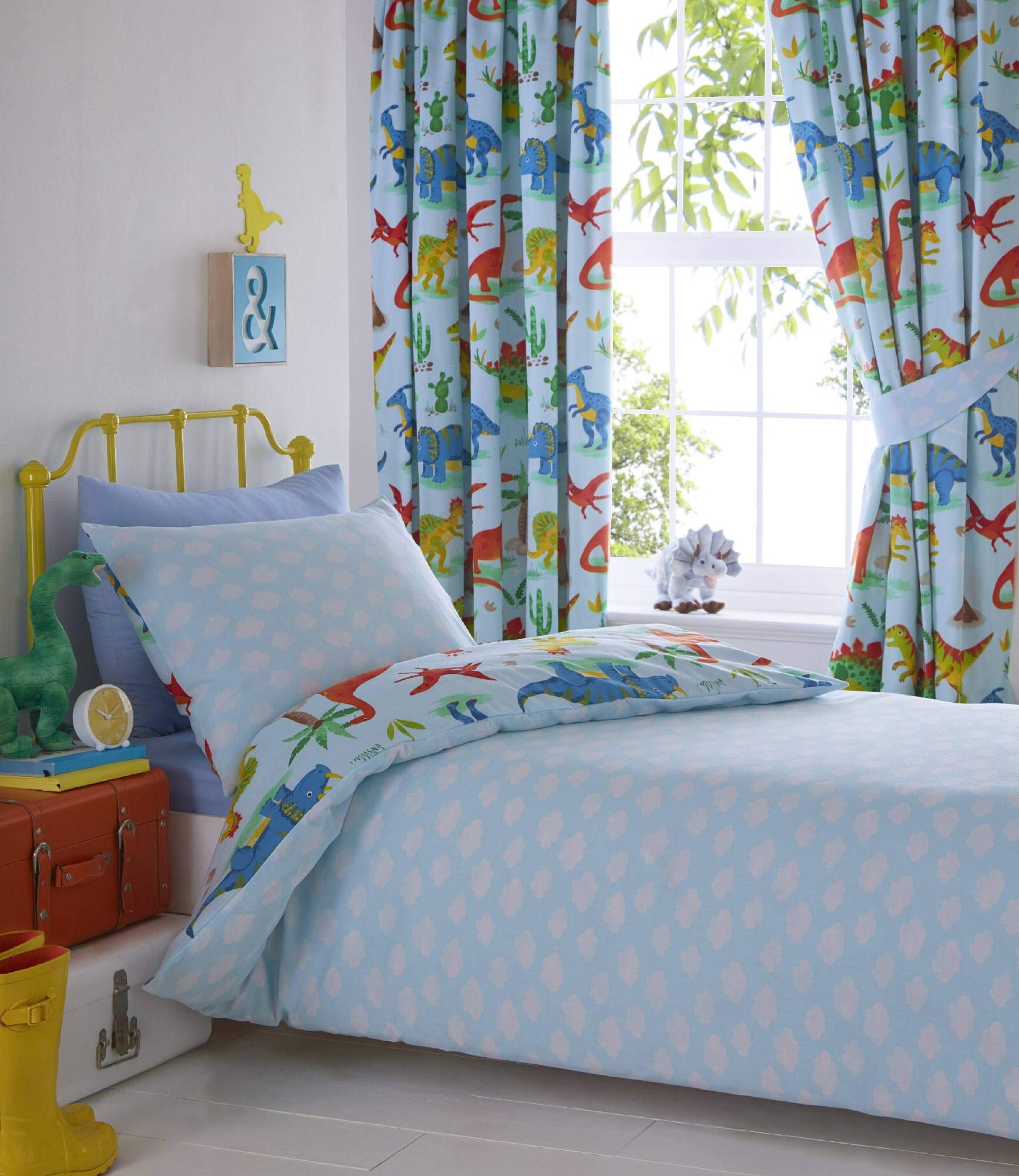 Laika Designs Dinosaur Reversible Duvet Cover Set - Blue Double/Full Size for Kids & Children | Boys & Girls Bedroom Decor | Jurassic Themed Reversible Bedding for Playroom & Nursery