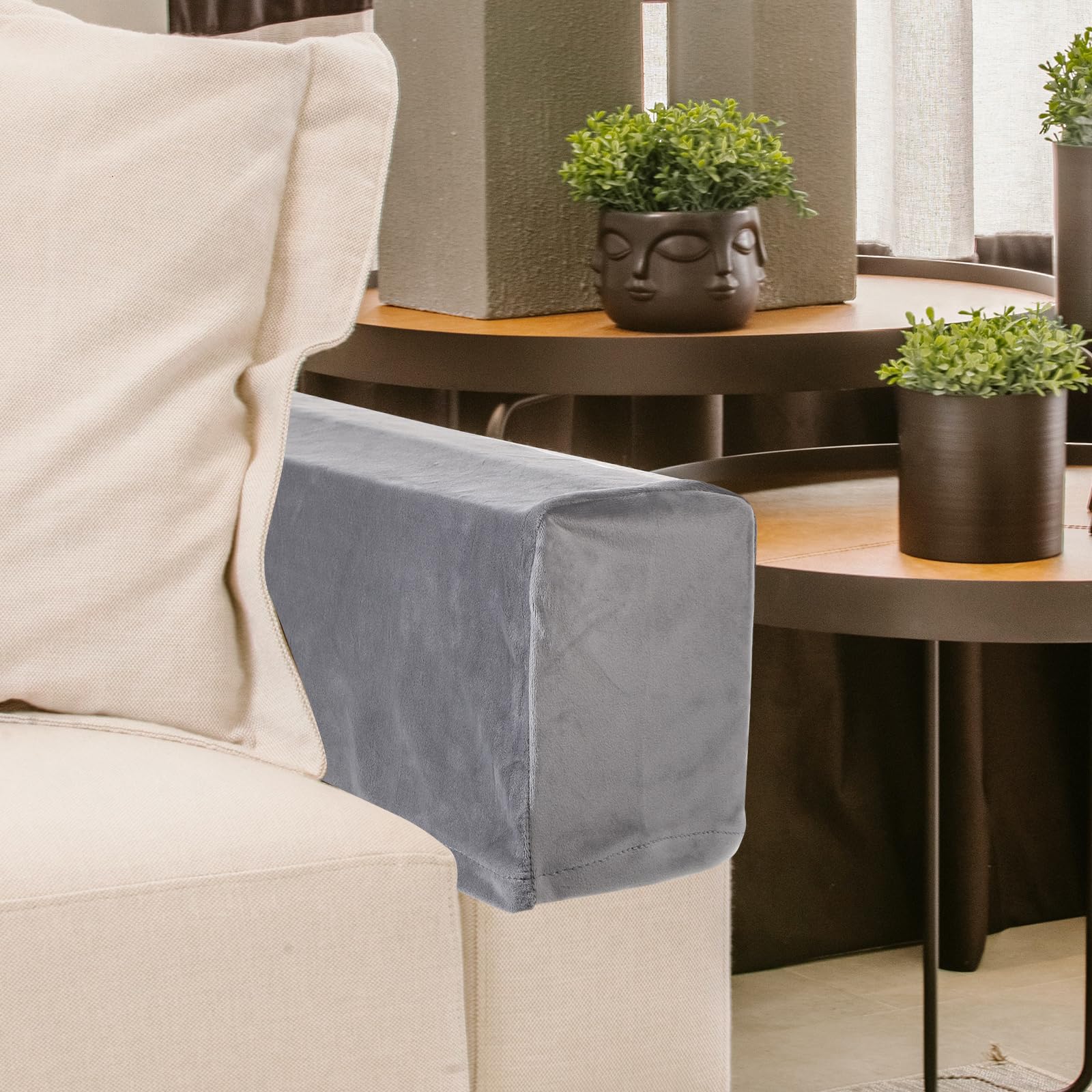 BESPORTBLE Stretch Armrest Covers for Chairs & Sofas - Soft Velvet Slipcovers for Armchair, Recliner & Office Chairs - Home & Office Furniture Protection (Grey) - Perfect for Living Room, Bedroom & Workspace Decor