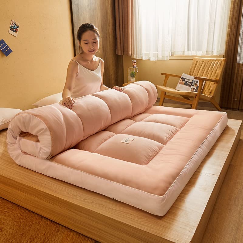 XHHBS Thickened Japanese Futon Mattress - Queen Size Tatami Floor Mattress, Foldable Padded Sleeping Mat for Guest Bed & Lounging | Khaki Color | Perfect for Small Spaces, Apartments & Minimalist Home Decor