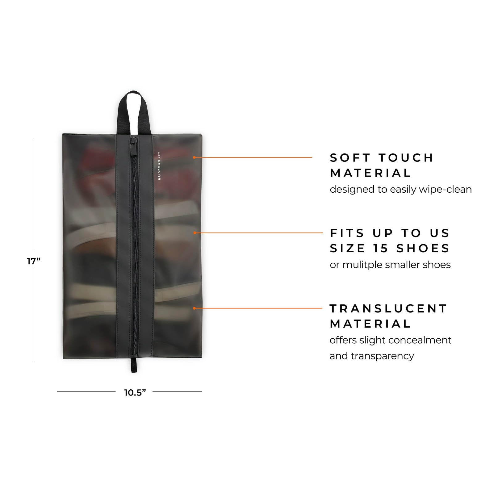 Briggs & Riley Travel Shoe Bag - Clear Translucent Waterproof Shoe Pouch for Men & Women - Perfect for Gym, Travel & Organization - Black
