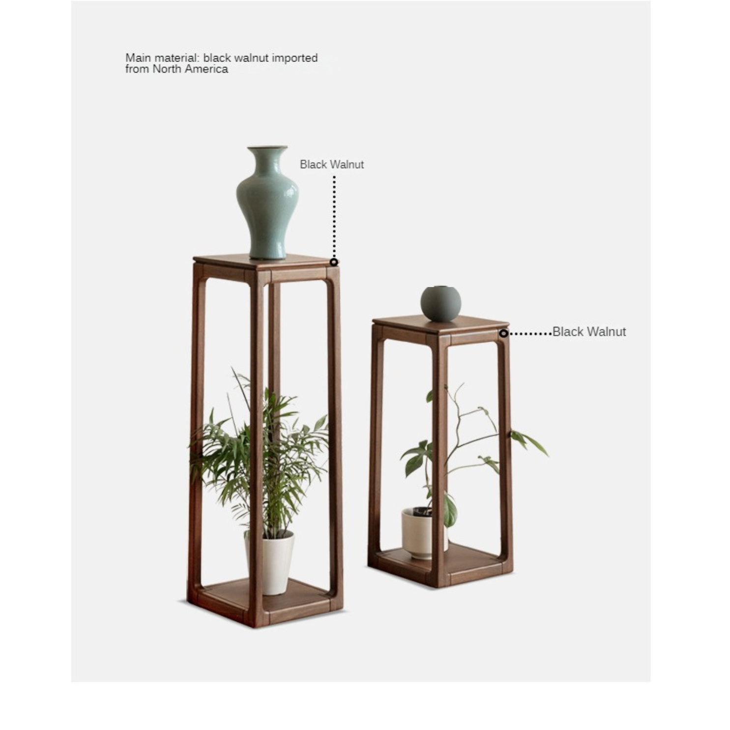 Premium Black Walnut Solid Wood 2-Tier Storage Shelf - Decorative Flower Stand for Living Room, Bedroom & Office Organization