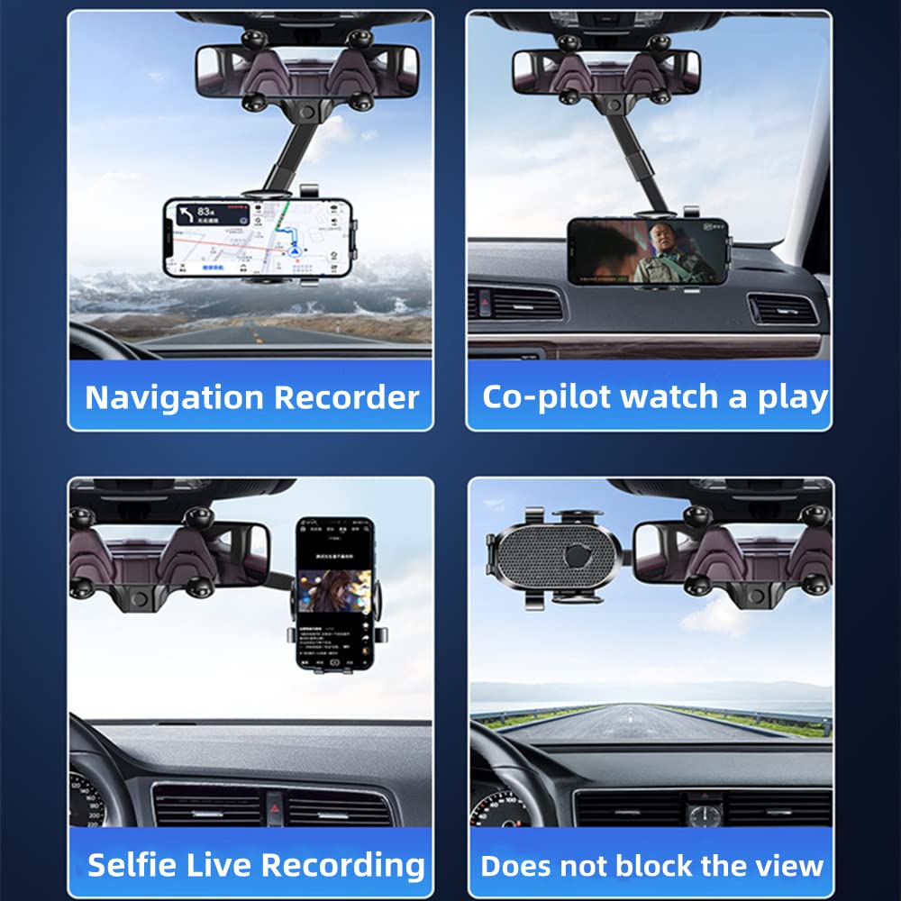 360° Rotatable & Retractable Car Phone Mount - Adjustable Rearview Mirror Phone Holder for iPhone & Android - Perfect for GPS Navigation, Hands-Free Calls & Road Trips
