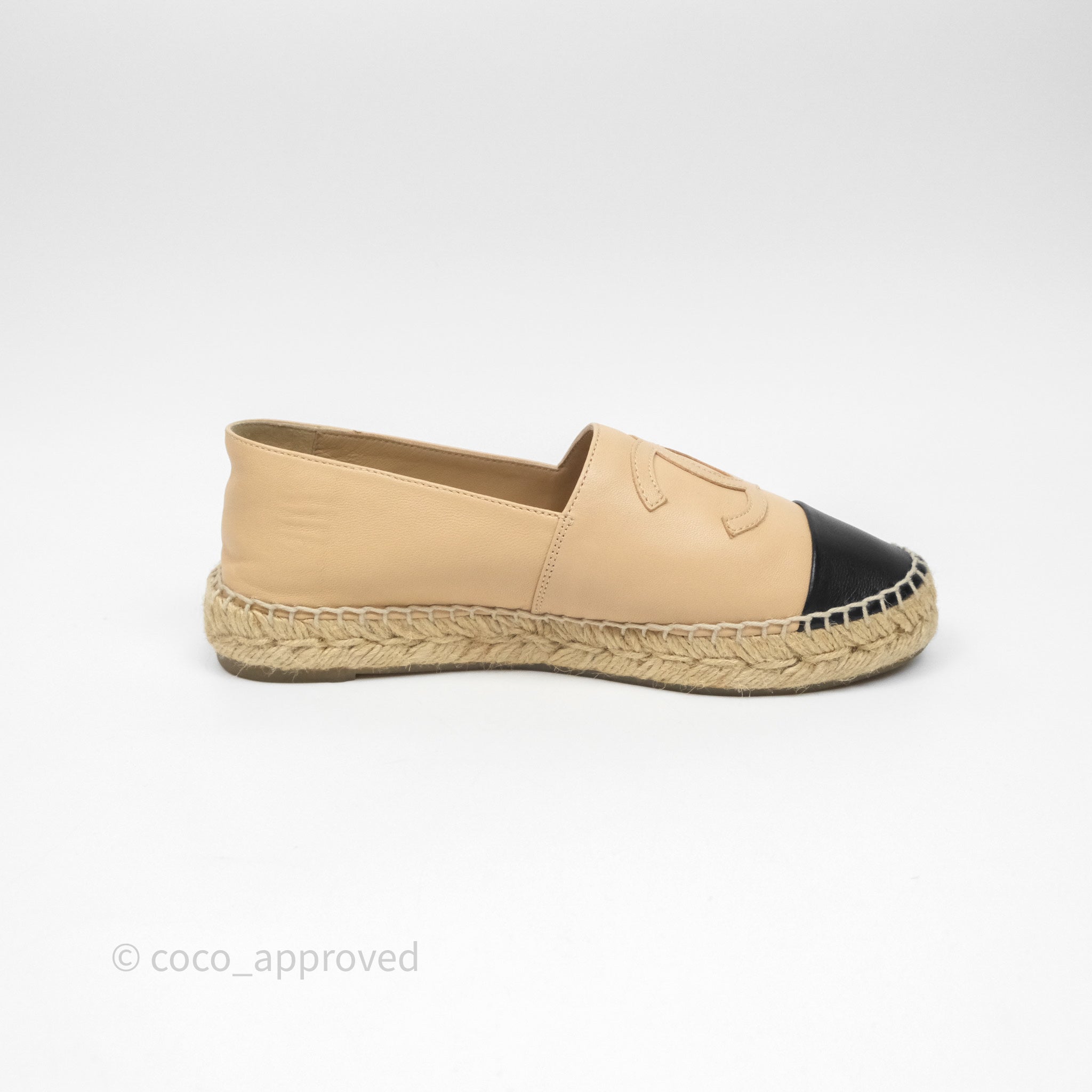 Chanel CC Logo Espadrilles in Beige & Black Lambskin - Women's Size 36 | Comfortable Luxury Flats for Casual Outings & Summer Fashion