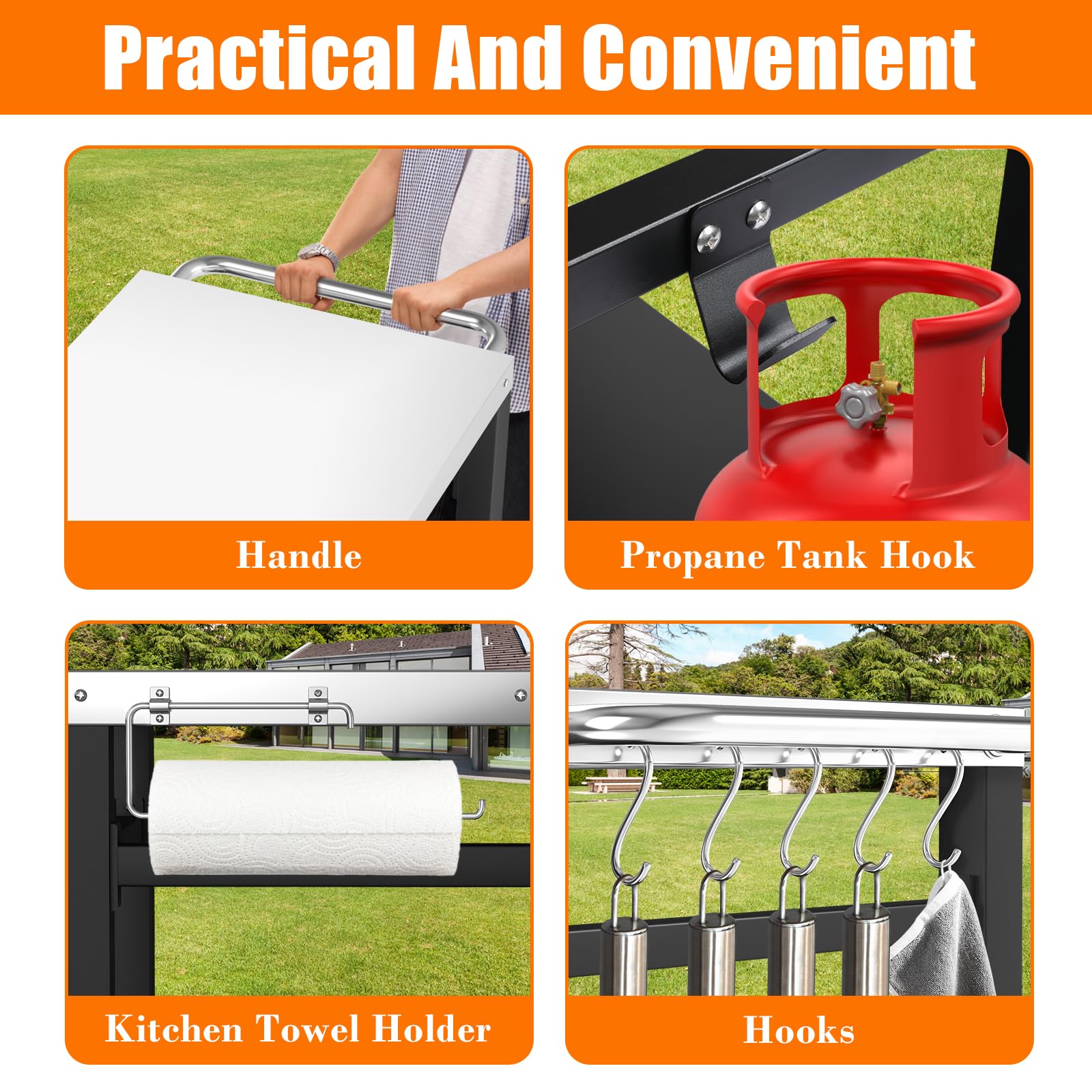 Portable Outdoor Grill Table Cart with Wheels - Heavy Duty Movable BBQ Prep Station, Pizza Oven Stand & Double Shelf Work Table - Perfect for Blackstone, Ninja, Ooni Grills - Ideal for Backyard Cooking, Tailgating & Outdoor Entertaining