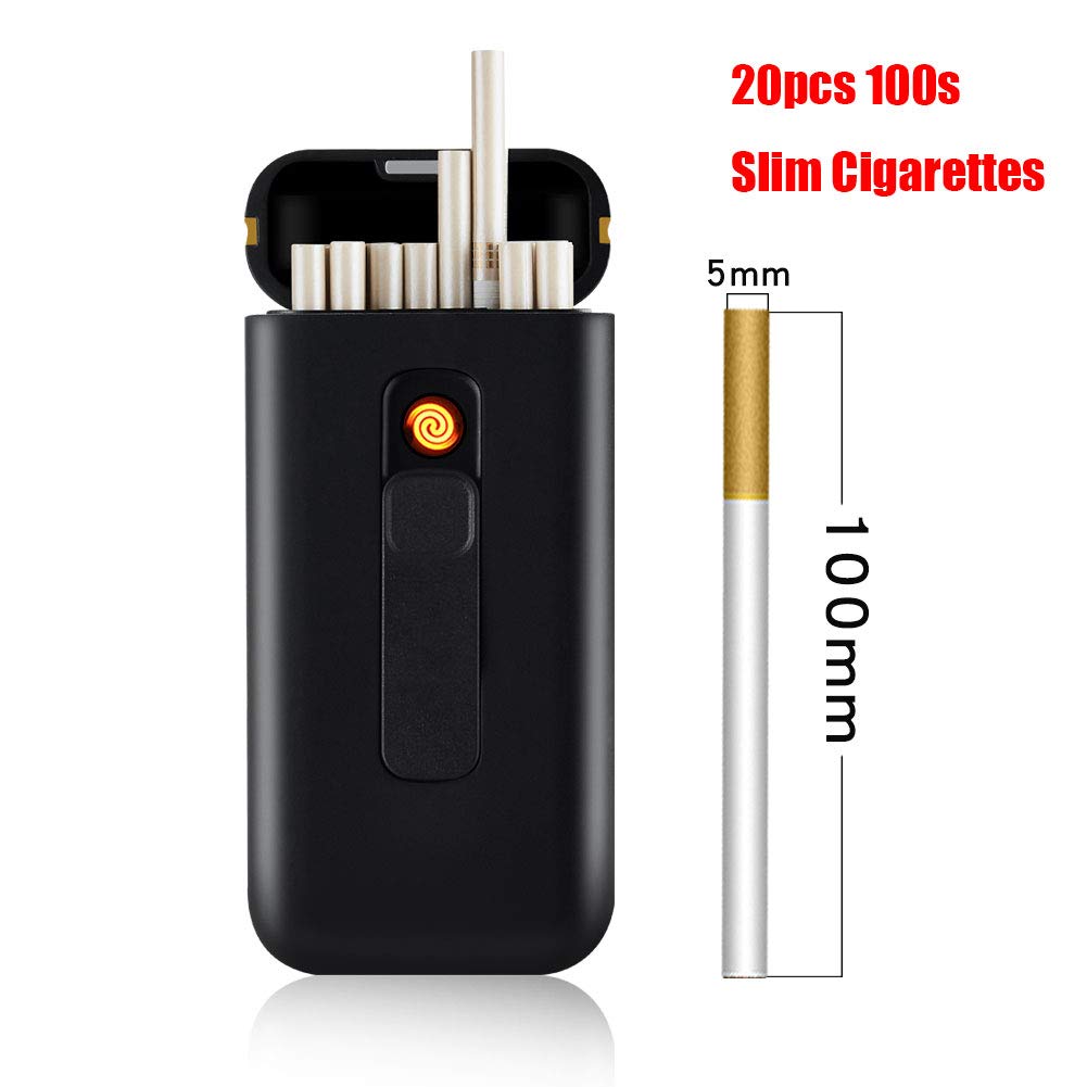 Rechargeable USB Flameless Windproof Electric Lighter & Slim Cigarette Case (20pcs Capacity) - 2-in-1 Portable Design for Travel, Camping, and Outdoor Activities (Gold)
