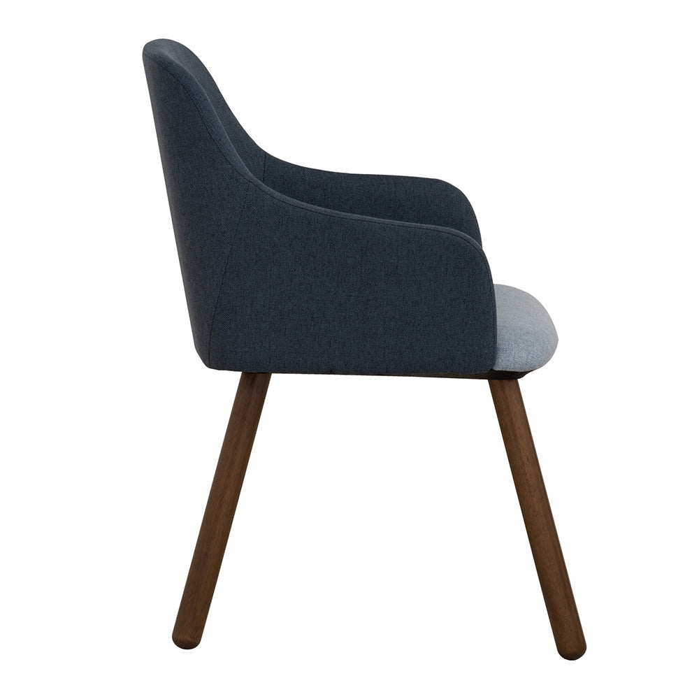 JOLLIN Modern Arm Chair - Walnut Wood Frame with Blue Upholstery - Comfortable Lounge Chair for Living Room, Bedroom, or Office
