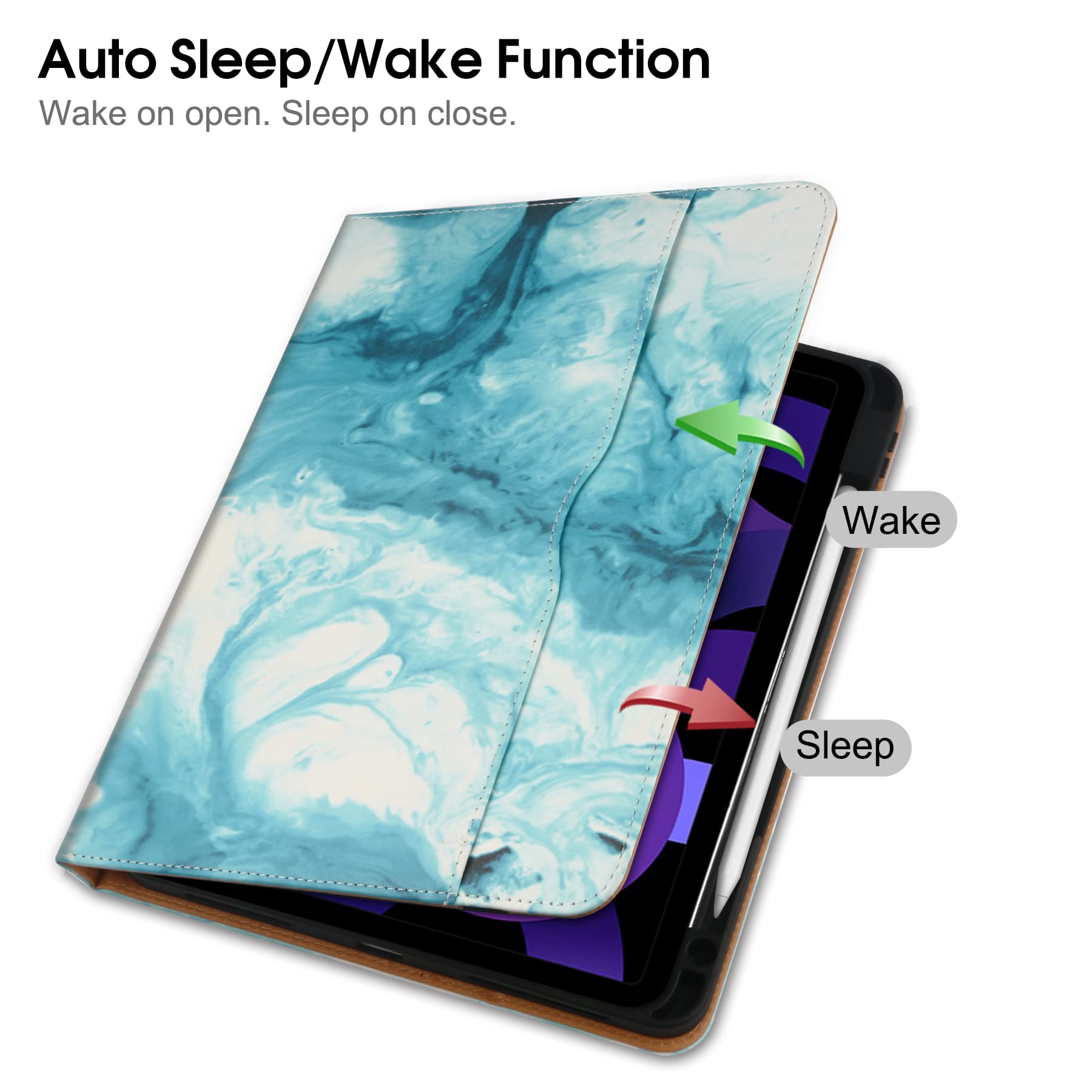 Premium iPad Pro 11 Inch Case (2022/2021/2020/2018) - Compatible with 4th/3rd/2nd/1st Gen iPad Pro 11 - Folio Stand Cover with Pencil Holder, Auto Sleep/Wake & Multi-Angle Viewing - Green Cloud Design - Perfect for Work, Study & Travel Protection