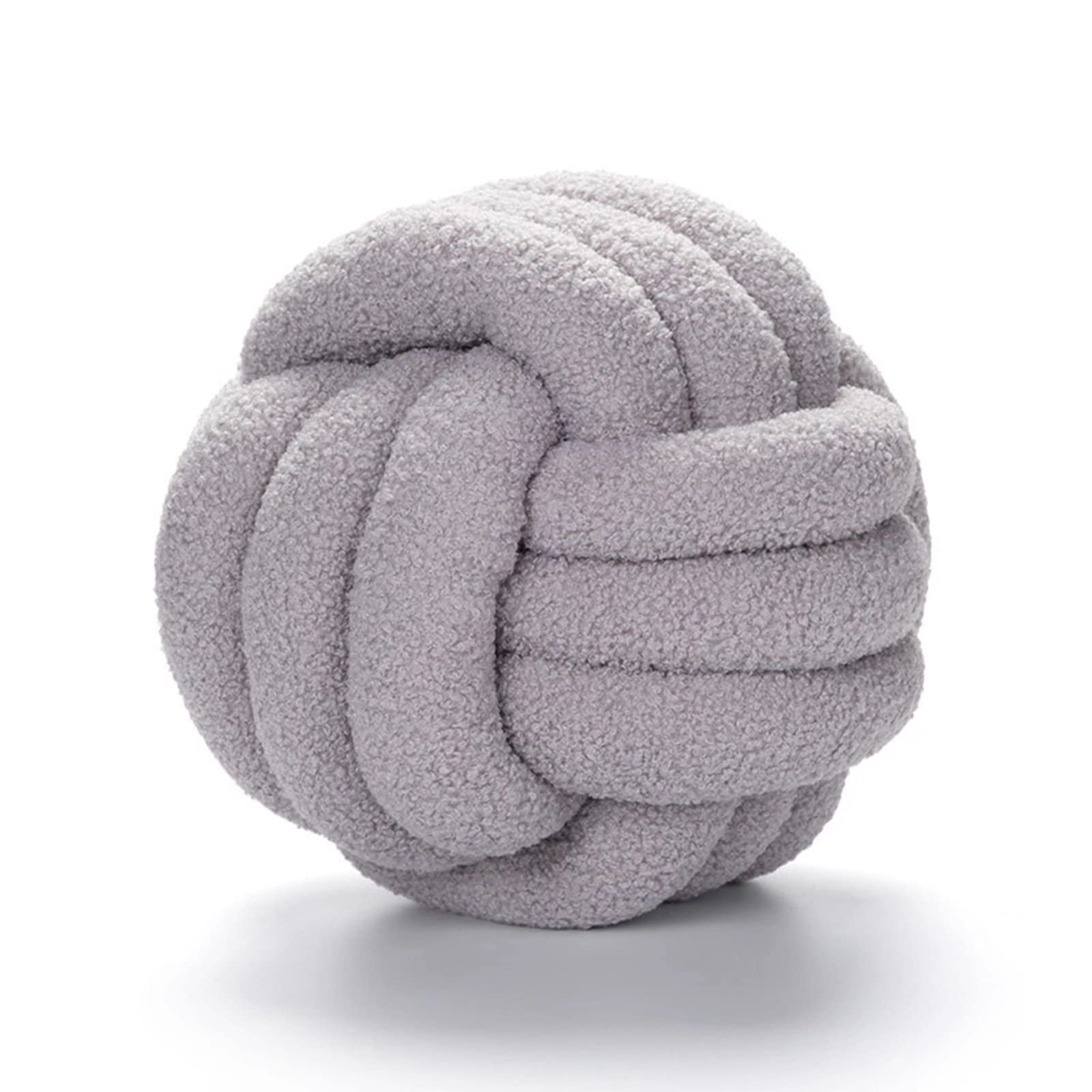 Handmade Boucle Knotted Ball Throw Pillow - Lamb Wool Decorative Cushion for Sofa, Bed, Chair - Light Grey 14