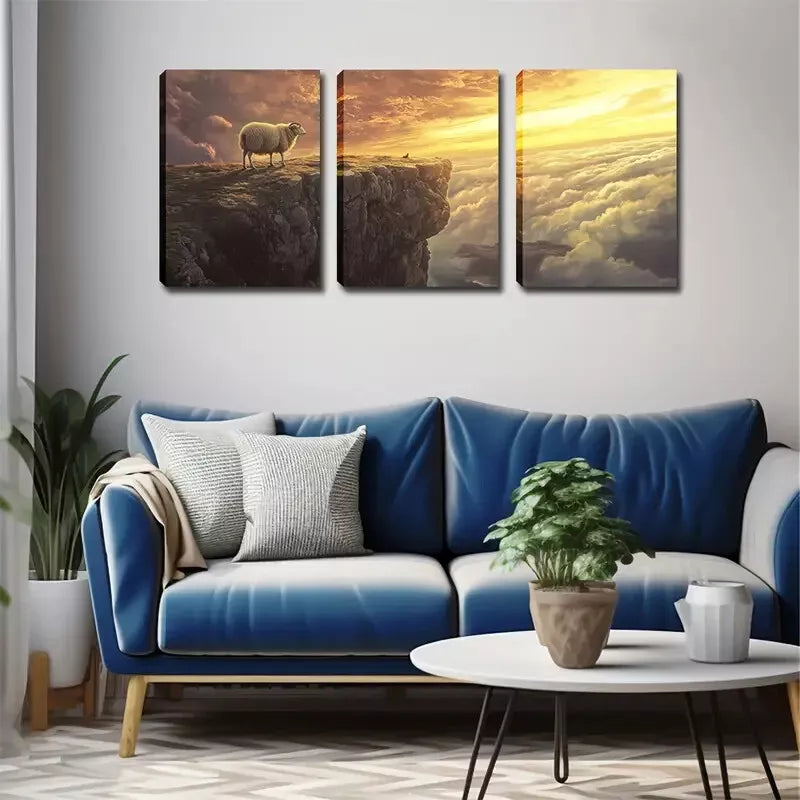 3-Piece Sheep on Cliff Wall Art Set - Framed Canvas 40x60cm | High Quality Australian Made Print | Ready to Hang | Perfect for Living Room, Bedroom & Office Decor