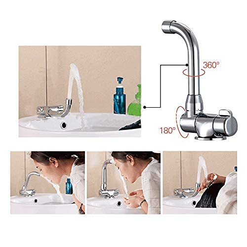 360° Rotating Foldable Kitchen Faucet with Dual Hoses - Hot & Cold Water Mixer Tap for RV, Camper, Caravan (Copper/Silver) | Perfect for Outdoor Cooking, Camping & Small Space Living