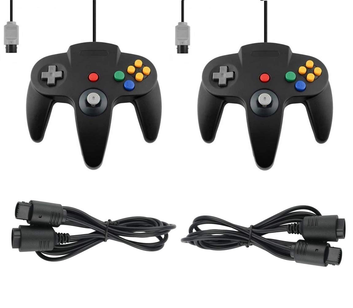 Nintendo 64 N64 Controller 2-Pack - Black Gamepad Joypad with Extension Cables for Enhanced Gaming Experience | Perfect for Multiplayer Retro Gaming & Classic N64 Console