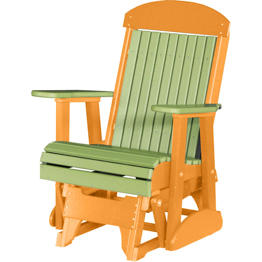 LuxCraft Lime Green 2-Foot Classic Highback Recycled Plastic Glider Chair - Perfect for Patio, Garden, and Outdoor Relaxation