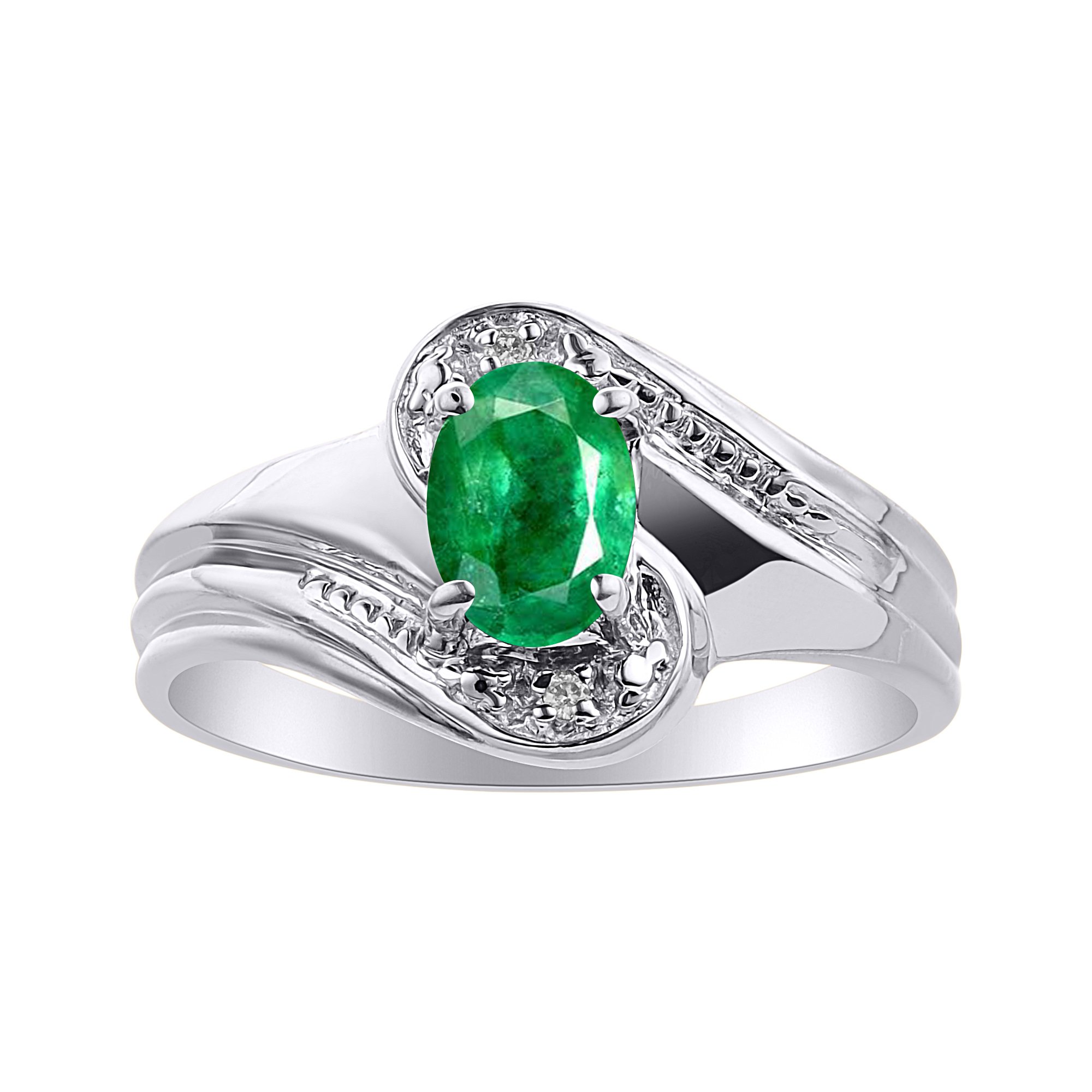 Diamond & Emerald Sterling Silver Ring Set - Color Stone Birthstone Jewelry for Women | Perfect Gift for Anniversary, Birthday & Special Occasions