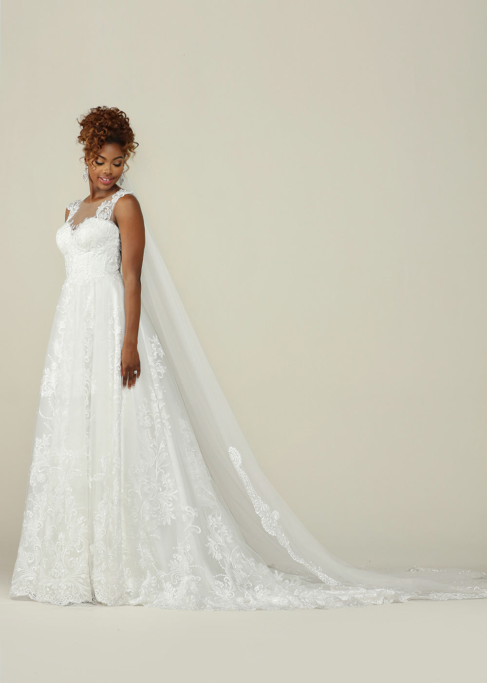 Isabelle Veil Cathedral Wedding Veil with Sequin Lace - Elegant Bridal Accessory for Church Ceremonies & Formal Weddings