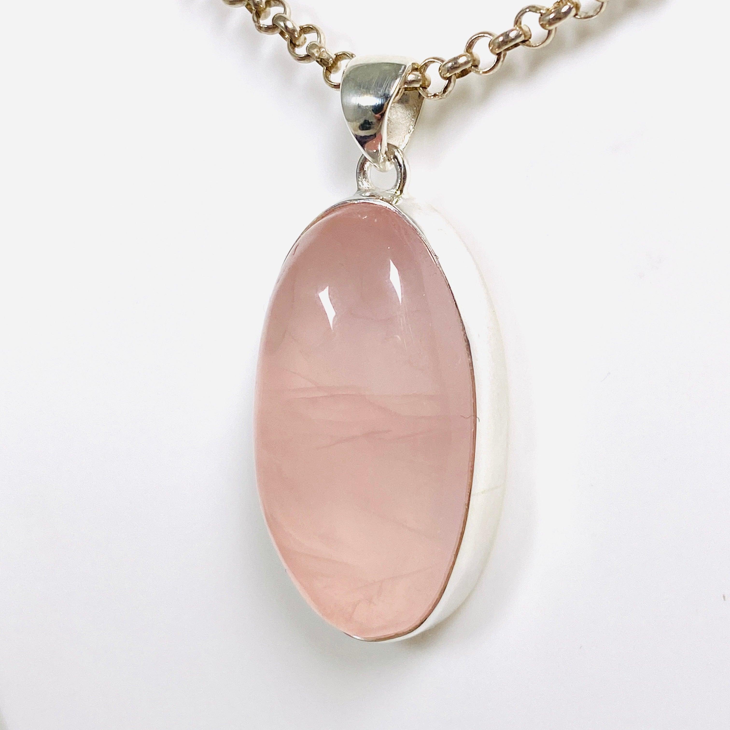 Natural Rose Quartz Oval Pendant Necklace - Healing Crystal Jewelry for Women - Elegant 925 Sterling Silver Chain - Perfect for Meditation, Yoga & Spiritual Gifts