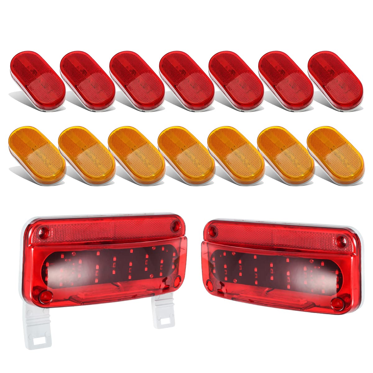 Partsam 14x Amber/Red 2x4 Inch LED RV Camper Tail Light Kit - 6 Diode LED Marker Lights with Red Surface Mount Stop/Turn/Tail & License Plate Lights - Waterproof for RV Trailers, 5th Wheel Motorhomes & Campers - Perfect for Night Driving & Enhanced Safety