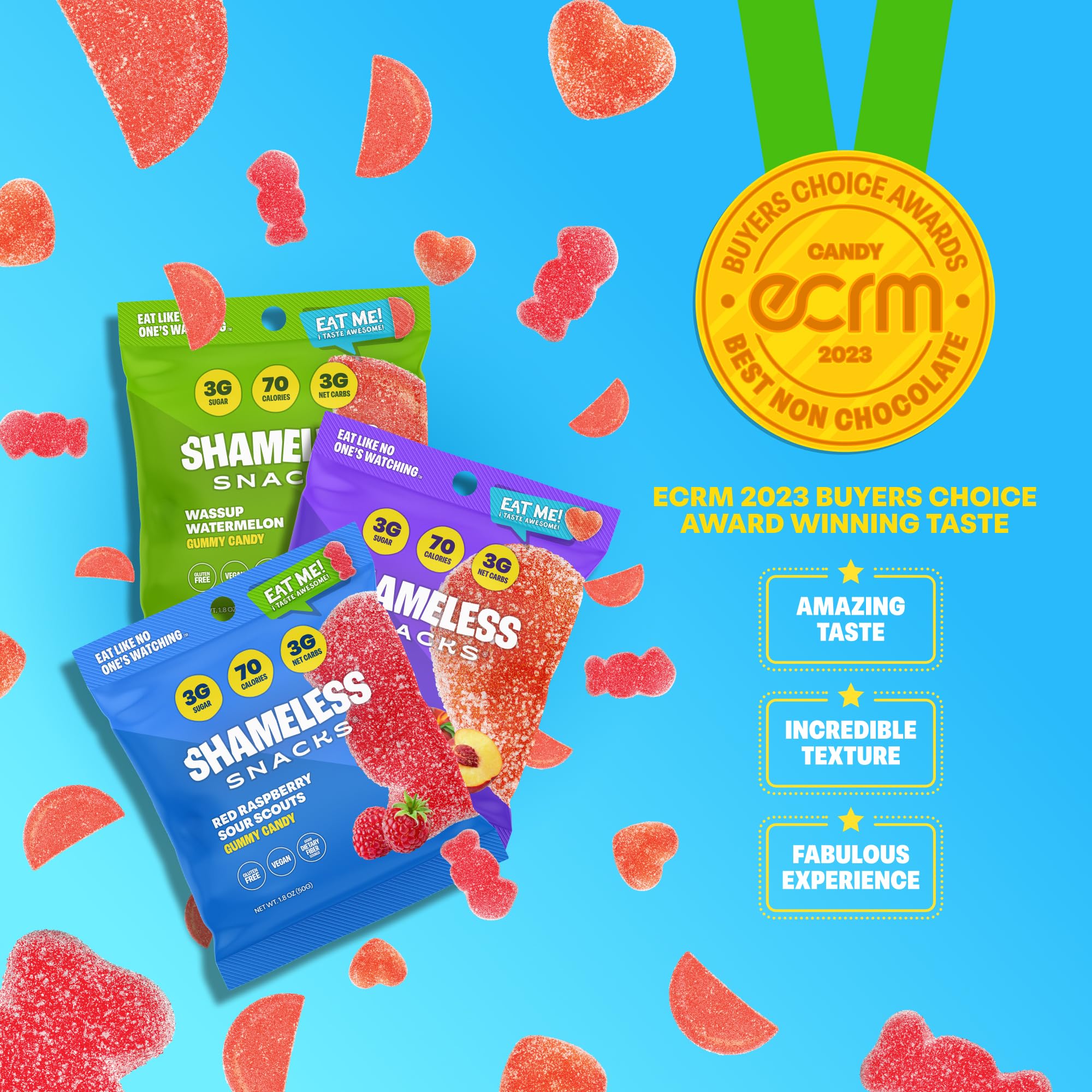 Low Carb Keto Gummy Bundle - Sugar Free Red Raspberry, Watermelon & Peach Flavored Gluten Free Candy for Weight Loss | Perfect for Keto Diet, Diabetics & Healthy Snacking