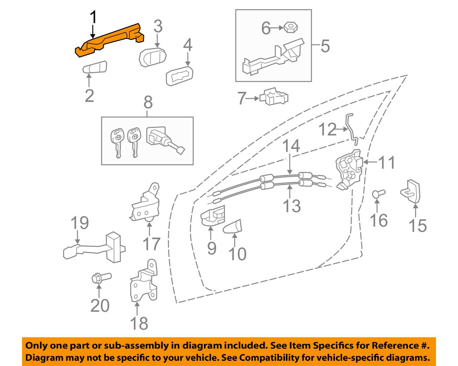 TOYOTA 69211-28070-H1 Outside Door Handle Replacement - Left/Right Side Car Door Handle for Toyota Vehicles - Durable Exterior Auto Part for Smooth Door Operation
