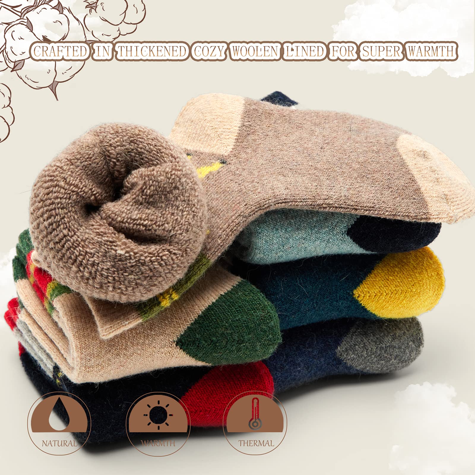 Boys Wool Socks for Winter - 6 Pairs Thick Thermal Crew Socks for Kids | Warm & Cozy Cold Weather Socks for School, Outdoor Activities & Snow Play